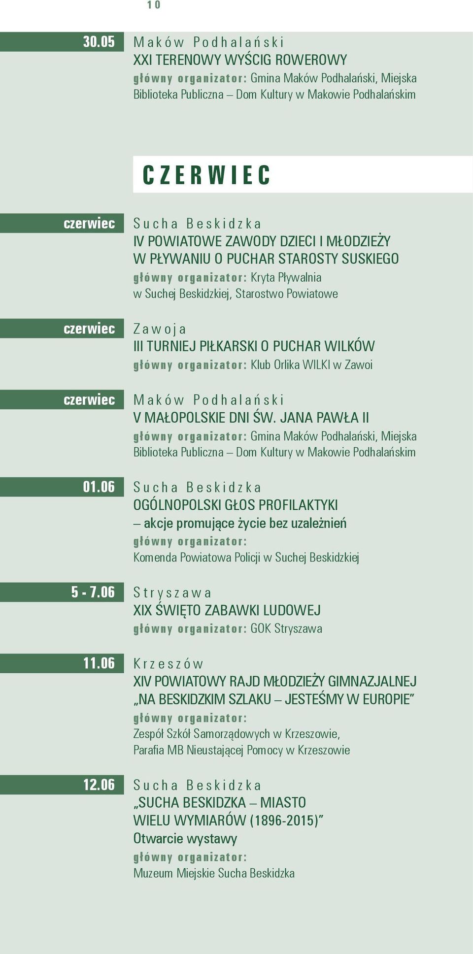 POWIATOWE ZAWODY DZIECI I MŁODZIEŻY W PŁYWANIU O PUCHAR STAROSTY SUSKIEGO Kryta Pływalnia w Suchej Beskidzkiej, Starostwo Powiatowe Zawoja III TURNIEJ PIŁKARSKI O PUCHAR WILKÓW Klub Orlika WILKI w