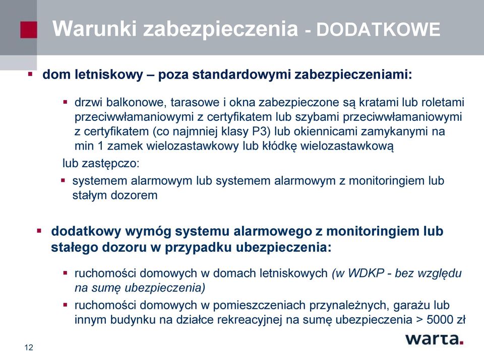 systemem alarmowym lub systemem alarmowym z monitoringiem lub stałym dozorem dodatkowy wymóg systemu alarmowego z monitoringiem lub stałego dozoru w przypadku ubezpieczenia: ruchomości