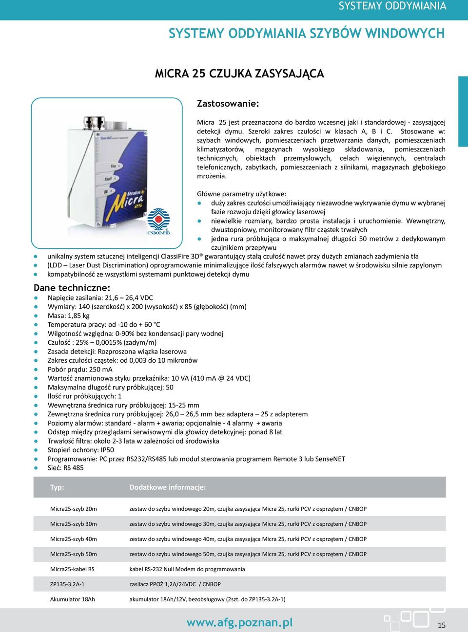 Stosowane w: szybach windowych, pomieszczeniach przetwarzania danych, pomieszczeniach klimatyzatorów, magazynach wysokiego składowania, pomieszczeniach technicznych, obiektach przemysłowych, celach