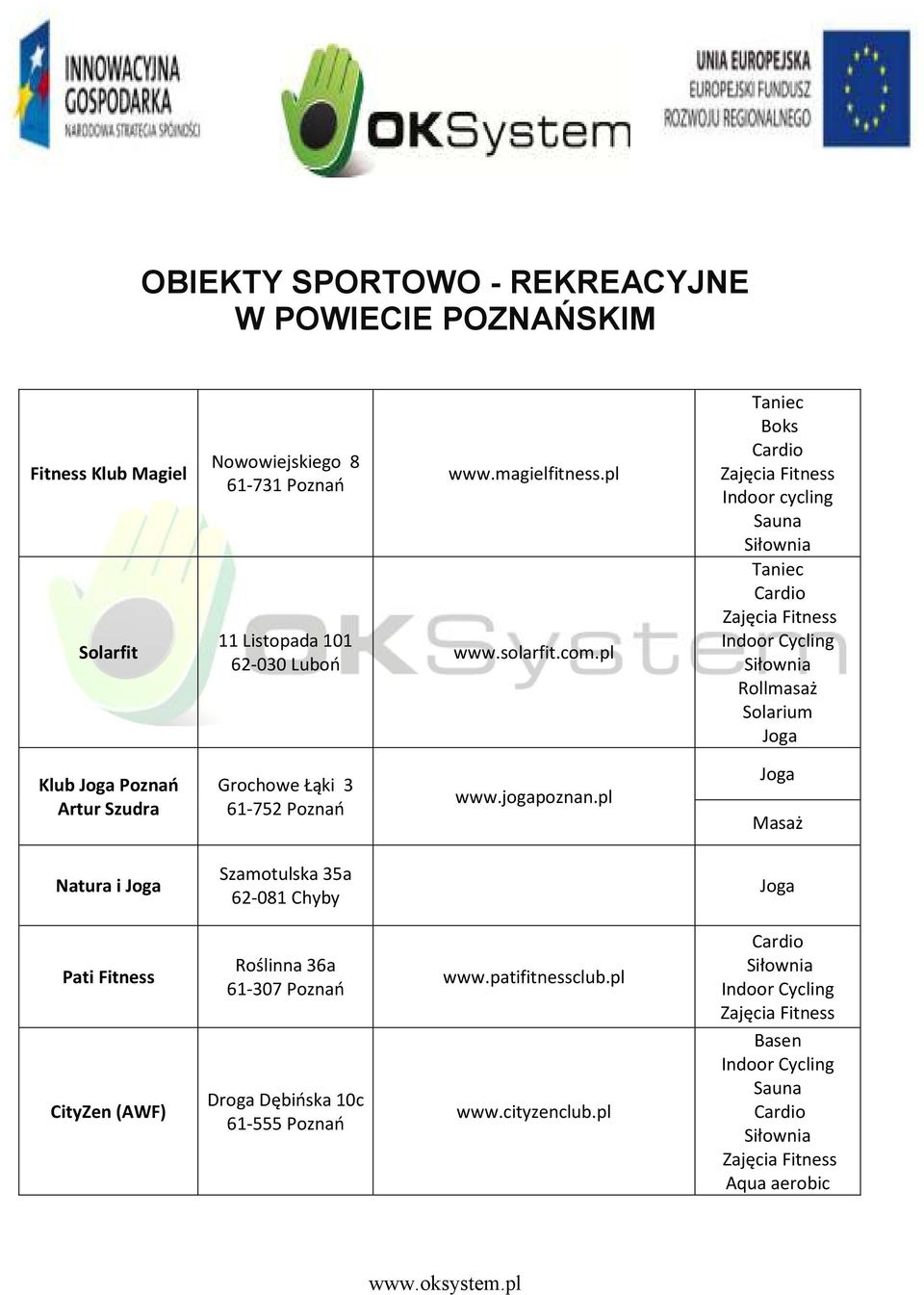 pl Boks Indoor cycling Indoor Cycling Rollmasaż Solarium Klub Poznań Artur Szudra Grochowe Łąki 3 61-752 Poznań www.jogapoznan.