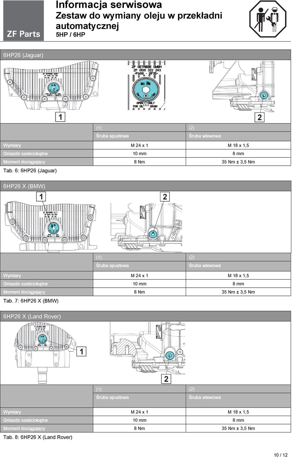 Tab. 7: 6HP26 X (BMW) 6HP26 X