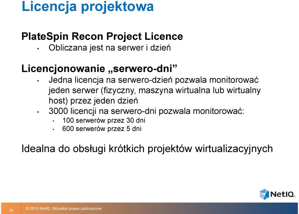 wirtualna lub wirtualny host) przez jeden dzień 3000 licencji na serwero-dni pozwala monitorować: