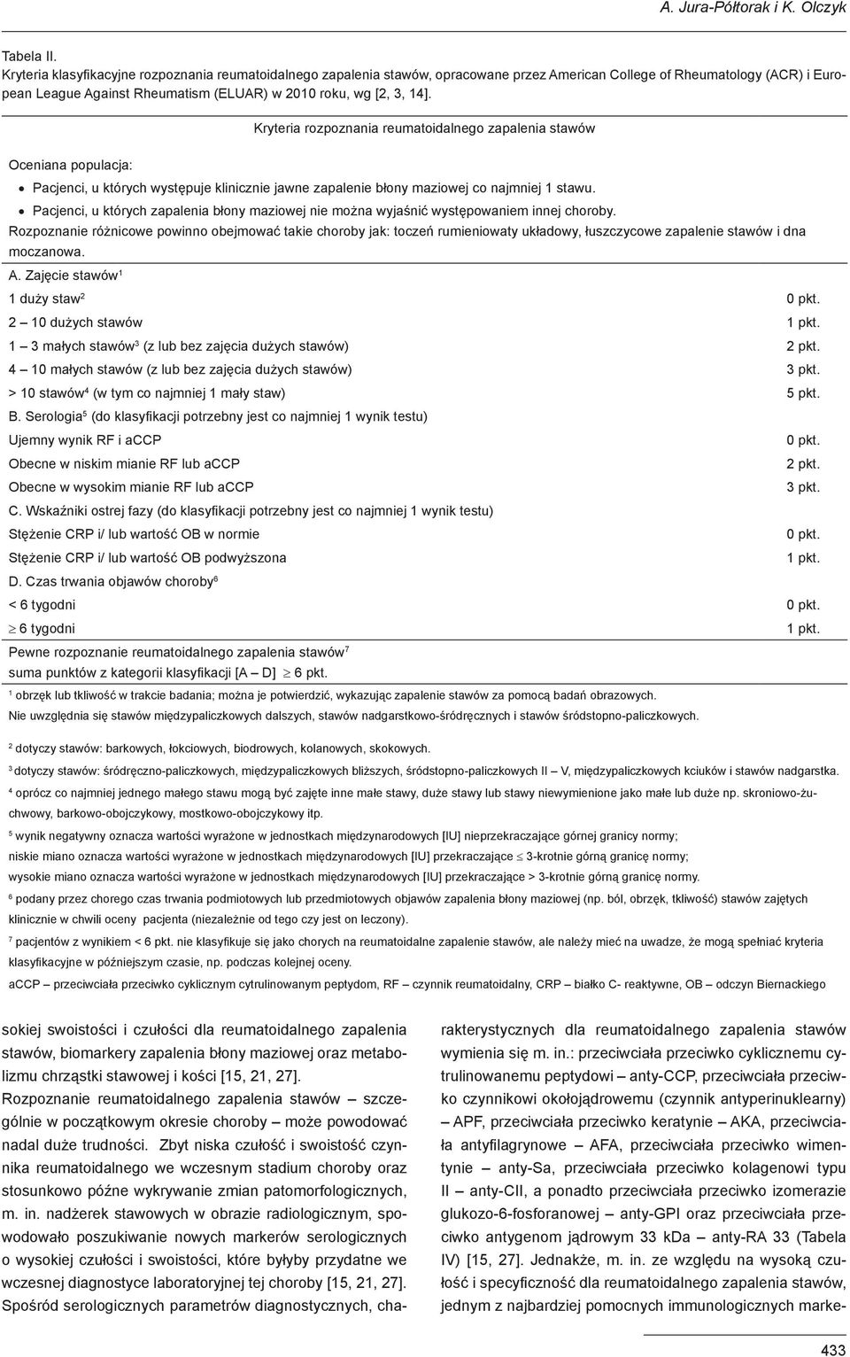 Kryteria rozpoznania reumatoidalnego zapalenia stawów Oceniana populacja: Pacjenci, u których występuje klinicznie jawne zapalenie błony maziowej co najmniej 1 stawu.