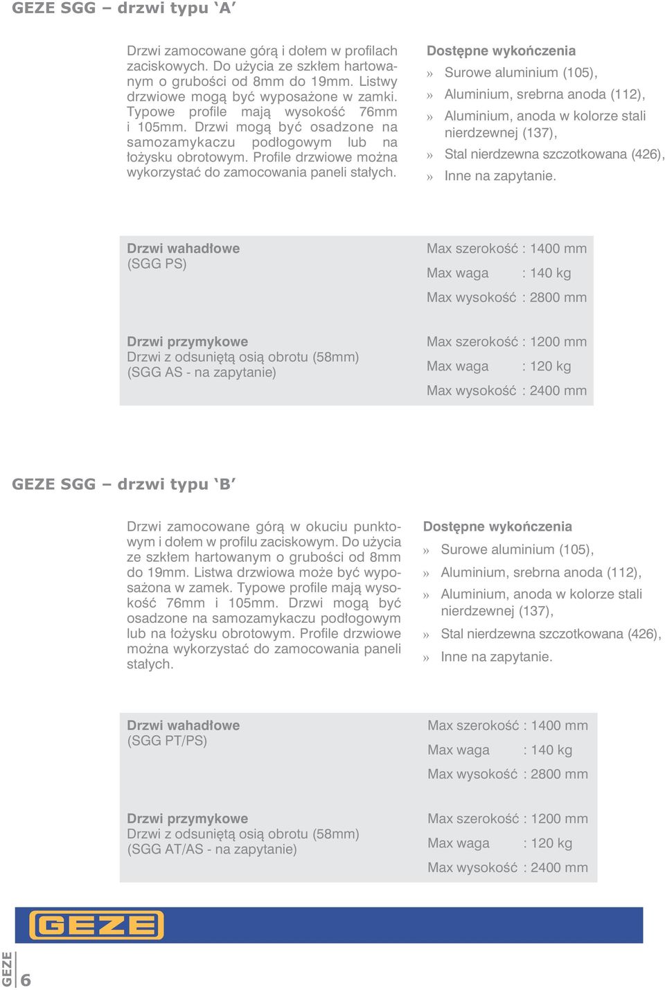 Dostępne wykończenia» Surowe aluminium (105),» Aluminium, srebrna anoda (112),» Aluminium, anoda w kolorze stali nierdzewnej (137),» Stal nierdzewna szczotkowana (426),» Inne na zapytanie.