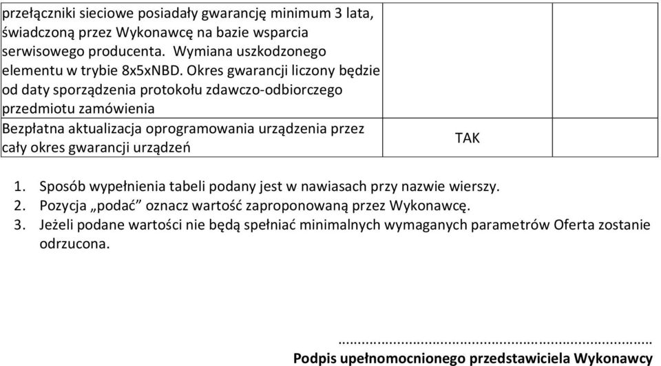 Okres gwarancji liczony będzie od daty sporządzenia protokołu zdawczo-odbiorczego przedmiotu zamówienia Bezpłatna aktualizacja oprogramowania urządzenia przez cały