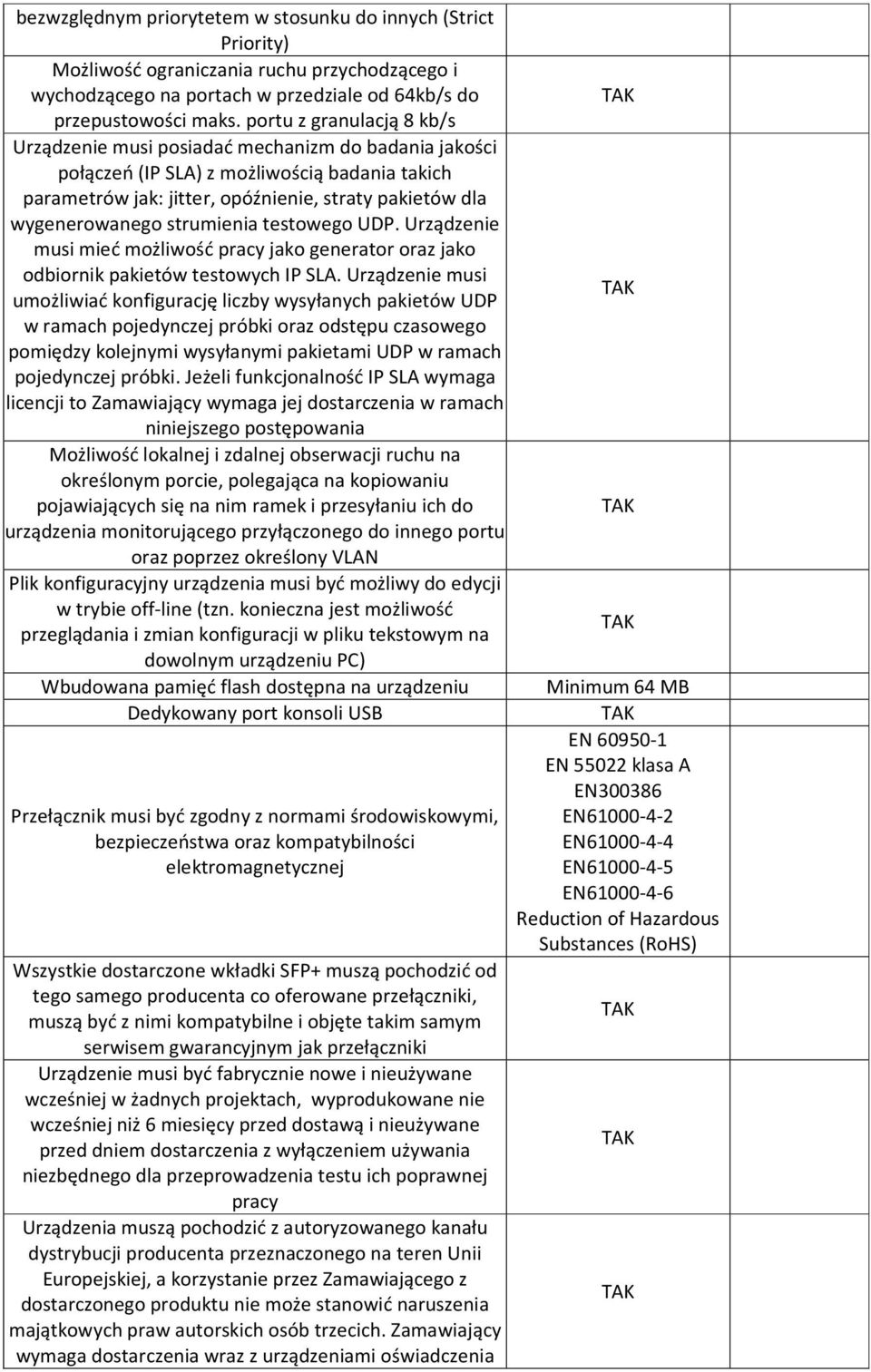 strumienia testowego UDP. Urządzenie musi mieć możliwość pracy jako generator oraz jako odbiornik pakietów testowych IP SLA.