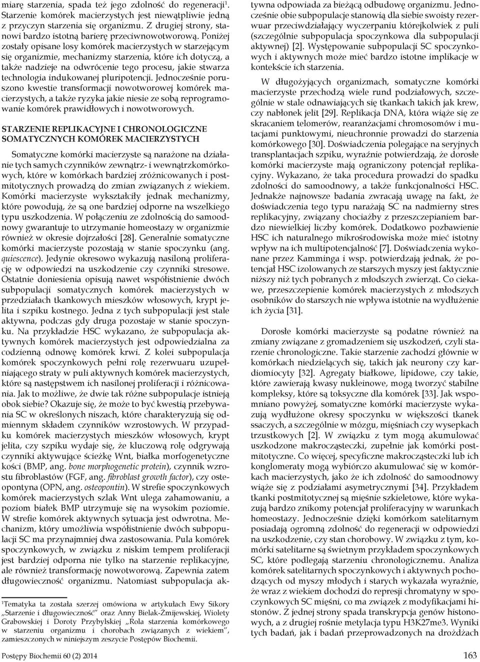Poniżej zostały opisane losy komórek macierzystych w starzejącym się organizmie, mechanizmy starzenia, które ich dotyczą, a także nadzieje na odwrócenie tego procesu, jakie stwarza technologia