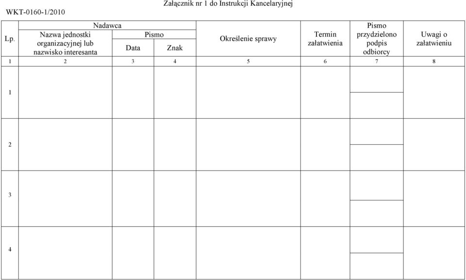 Pismo Załącznik nr 1 do Instrukcji Kancelaryjnej Znak