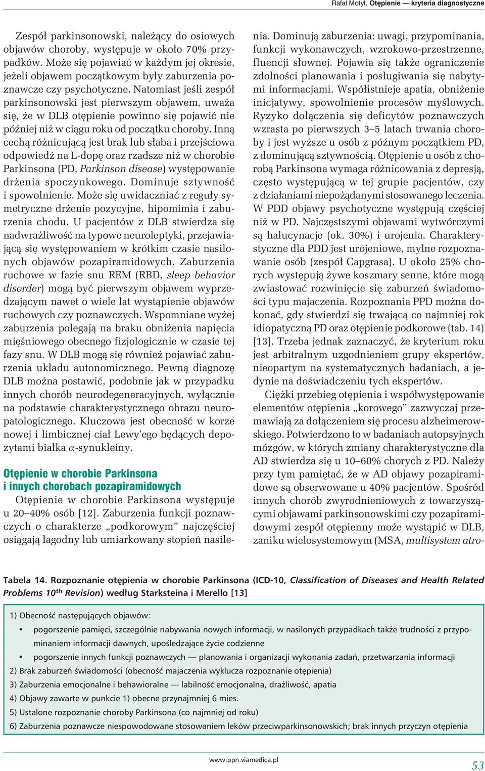 Natomiast jeśli zespół parkinsonowski jest pierwszym objawem, uważa się, że w DLB otępienie powinno się pojawić nie później niż w ciągu roku od początku choroby.