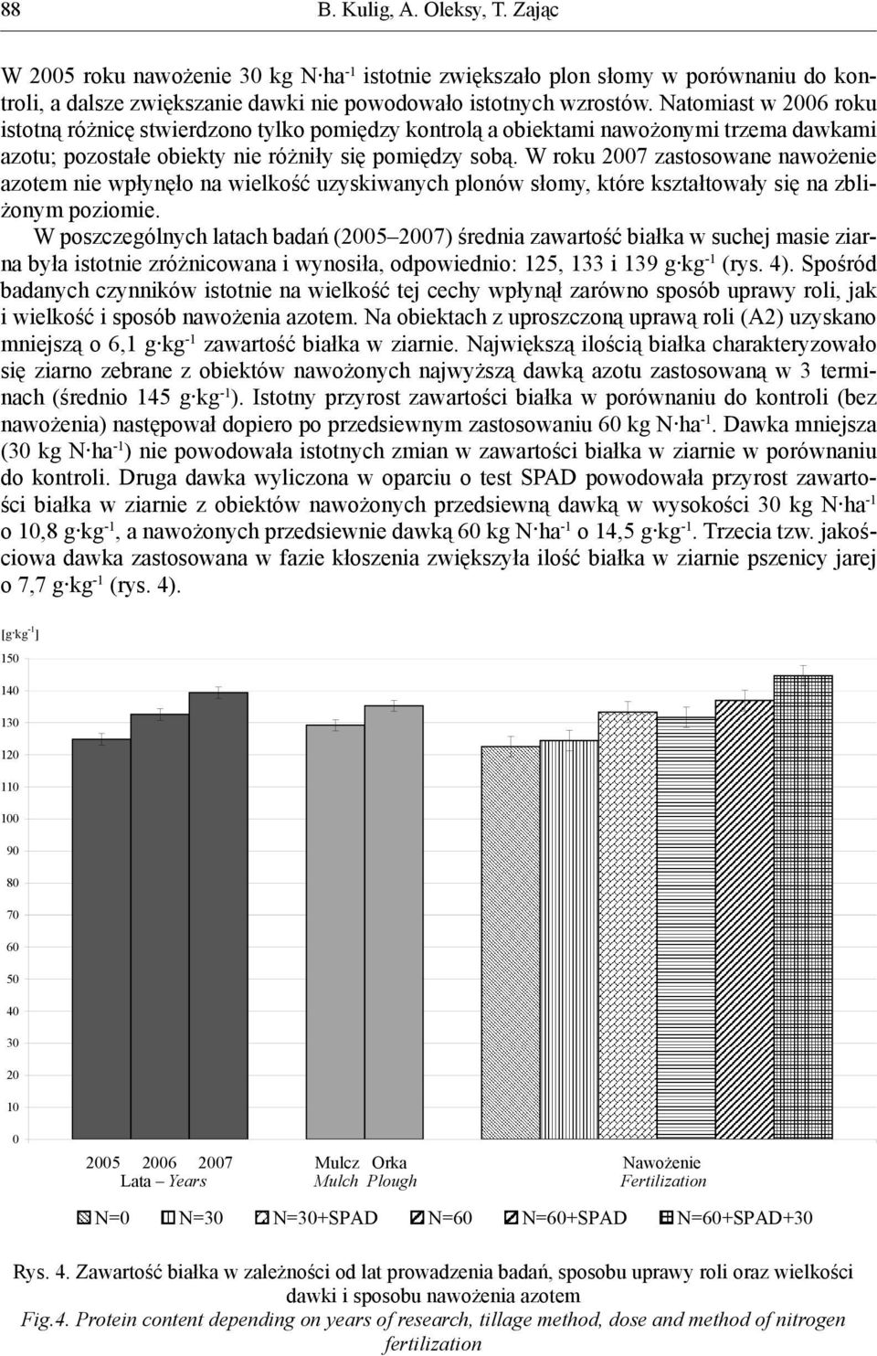 W roku 2007 zastosowane nawożenie azotem nie wpłynęło na wielkość uzyskiwanych plonów słomy, które kształtowały się na zbliżonym poziomie.