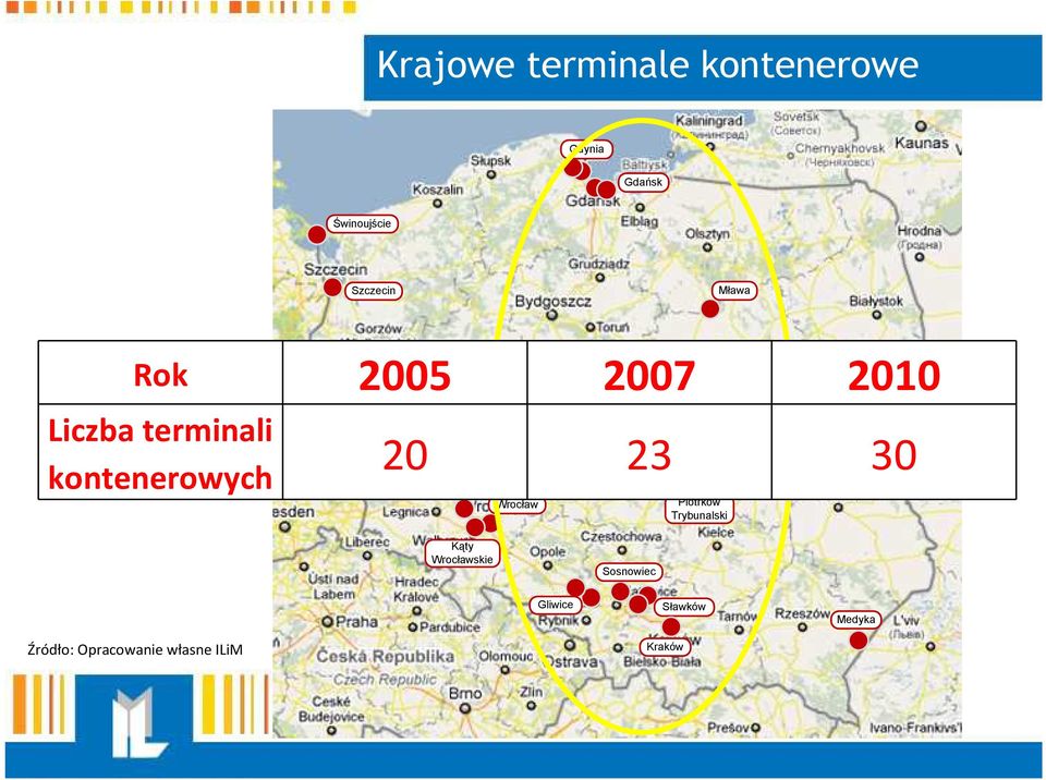 Dolny Warszawa 2010 Małaszewicze 30 Wrocław Piotrków Trybunalski Liczba terminali