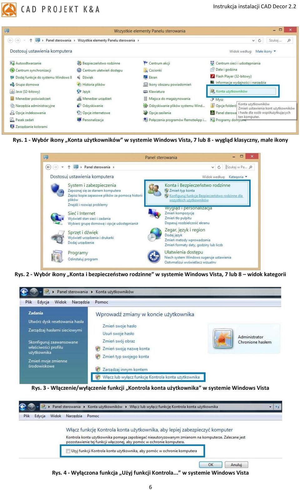 2 - Wybór ikony Konta i bezpieczeństwo rodzinne w systemie Windows Vista, 7 lub 8 widok