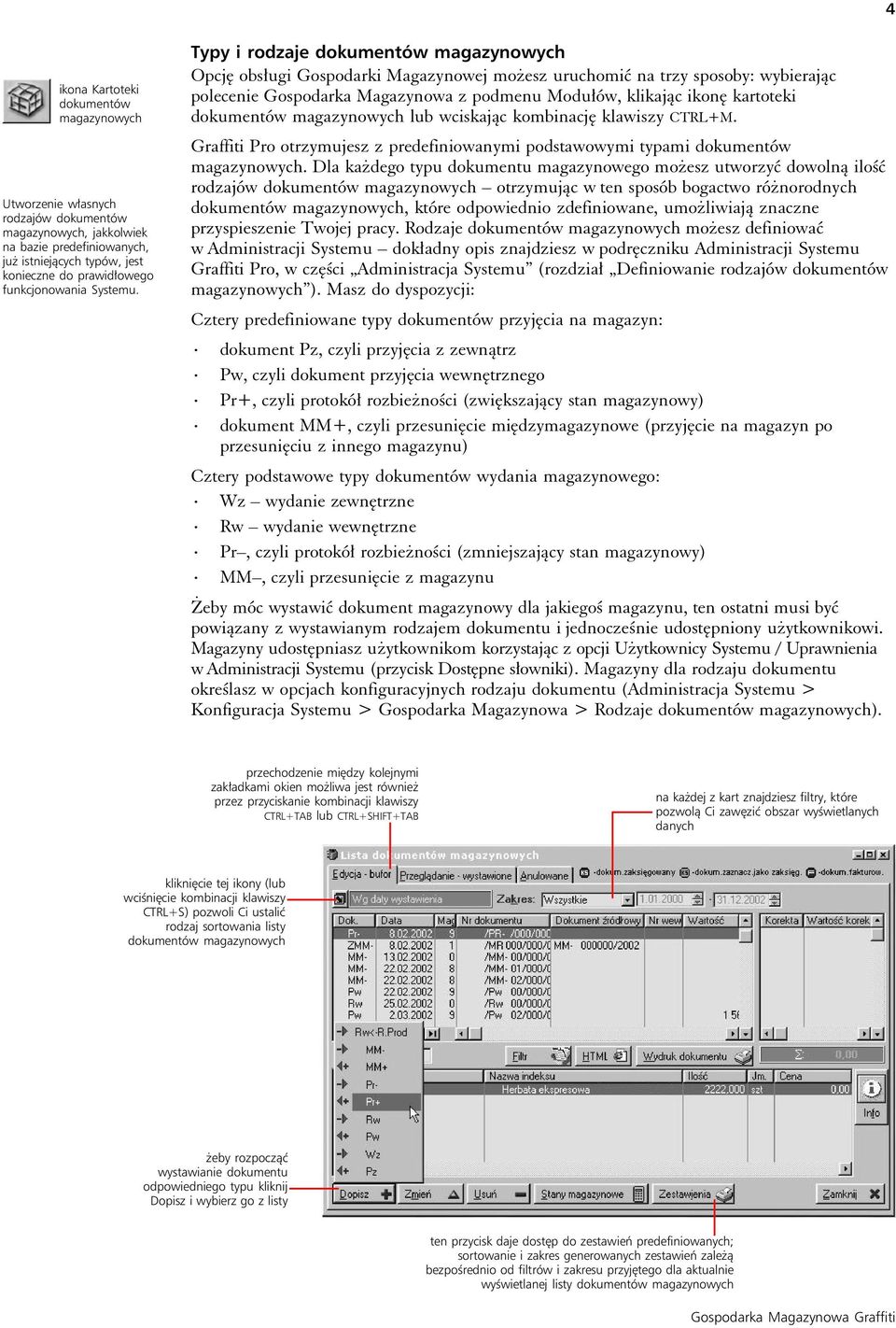 Typy i rodzaje dokumentów magazynowych Opcję obsługi Gospodarki Magazynowej możesz uruchomić na trzy sposoby: wybierając polecenie Gospodarka Magazynowa z podmenu Modułów, klikając ikonę kartoteki