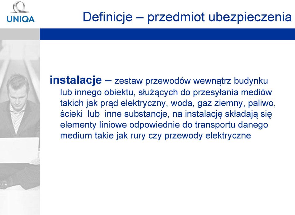 gaz ziemny, paliwo, ścieki lub inne substancje, na instalację składają się elementy