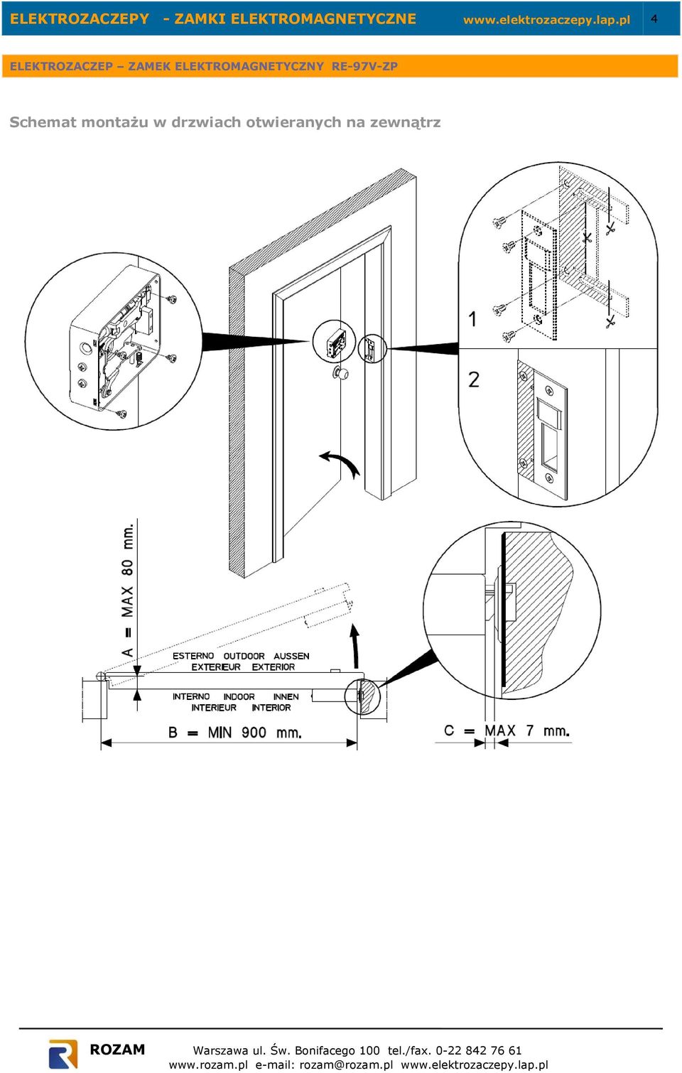 ELEKTROZACZEP RE-97V-ZP zamek elektromagnetyczny do drzwi otwieranych na  zewnątrz - PDF Free Download