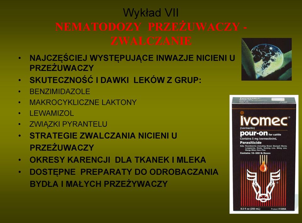 LAKTONY LEWAMIZOL ZWIĄZKI PYRANTELU STRATEGIE ZWALCZANIA NICIENI U PRZEŻUWACZY