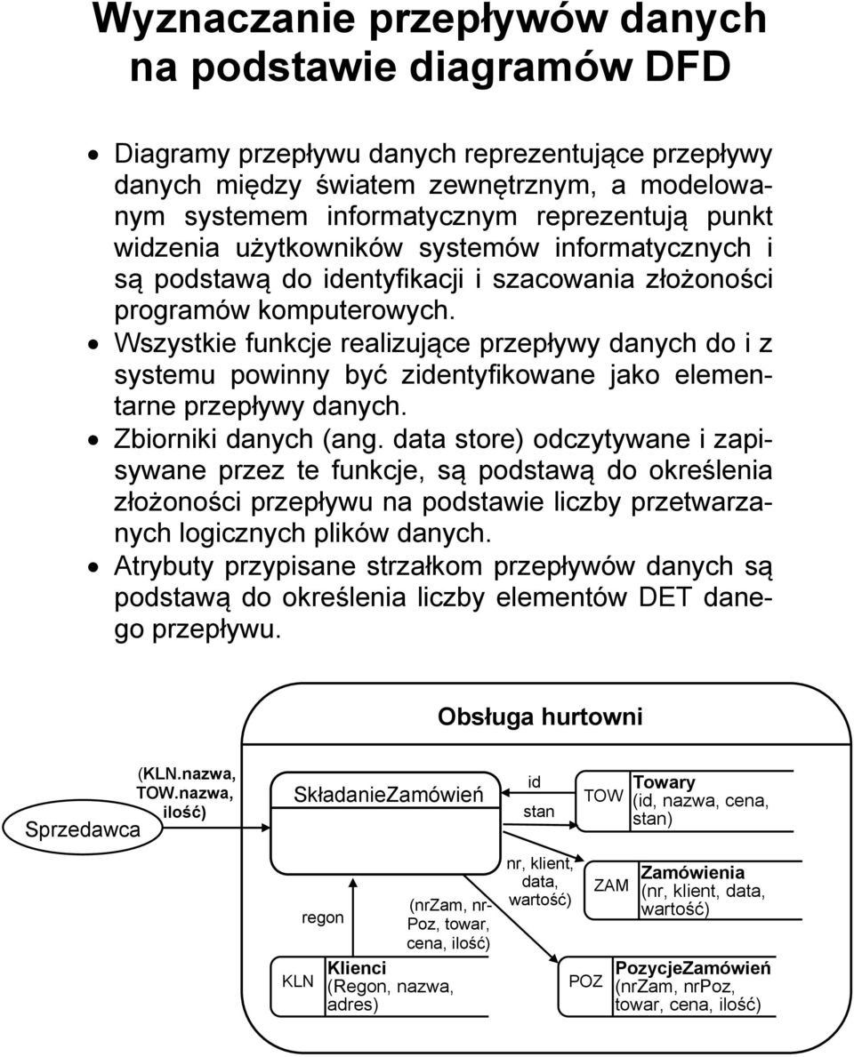 Wszystkie funkcje realizujące przepływy danych do i z systemu powinny być zidentyfikowane jako elementarne przepływy danych. Zbiorniki danych (ang.