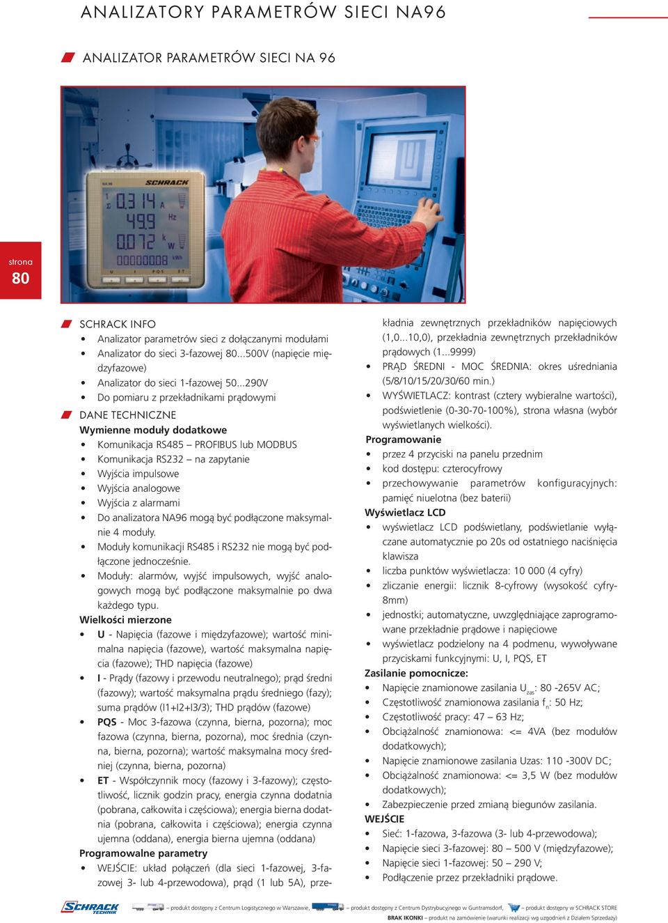 ..290V Do pomiaru z przekładnikami prądowymi w DANE TECHNICZNE Wymienne moduły dodatkowe Komunikacja RS485 PROFIBUS lub MODBUS Komunikacja RS232 na zapytanie Wyjścia impulsowe Wyjścia analogowe