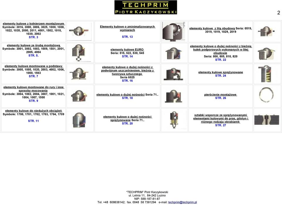 9 elementy kulowe do niedużych obciążeń Symbole: 1700, 1701, 170, 1703, 170, 1709 STR. 11 Elementy kulowe o zminimalizowanych wymiarach elementy kulowe z litą obudową Seria: 05,,, 9, 0 STR.