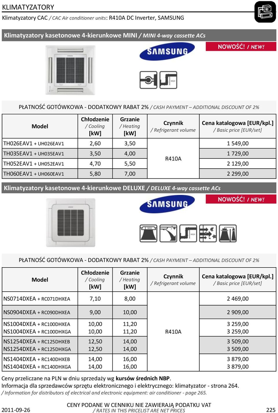 DELUXE / DELUXE 4-way cassette ACs NS0714DXEA + RC071DHXEA 7,10 8,00 Cena katalogowa [EUR/kpl.