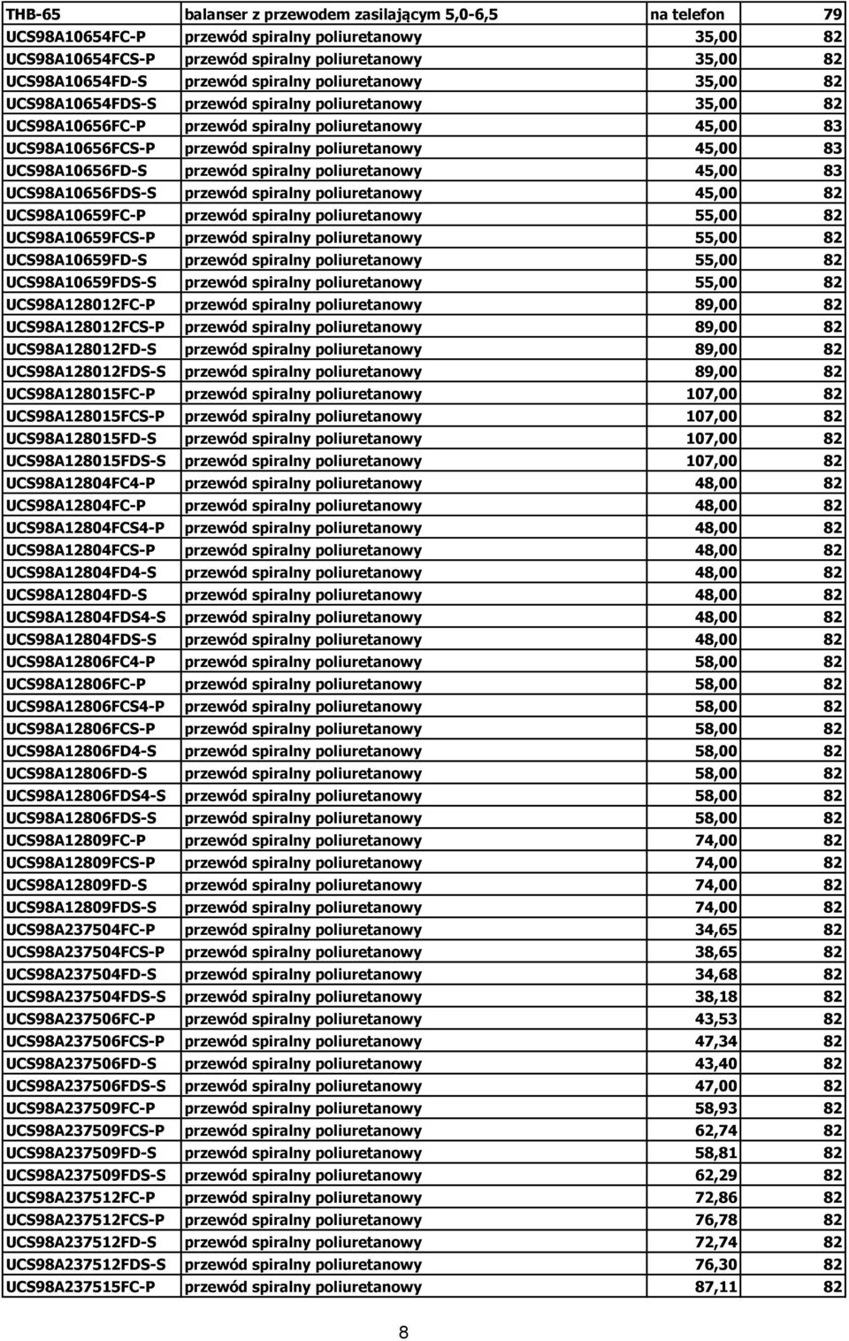83 UCS98A10656FD-S przewód spiralny poliuretanowy 45,00 83 UCS98A10656FDS-S przewód spiralny poliuretanowy 45,00 82 UCS98A10659FC-P przewód spiralny poliuretanowy 55,00 82 UCS98A10659FCS-P przewód