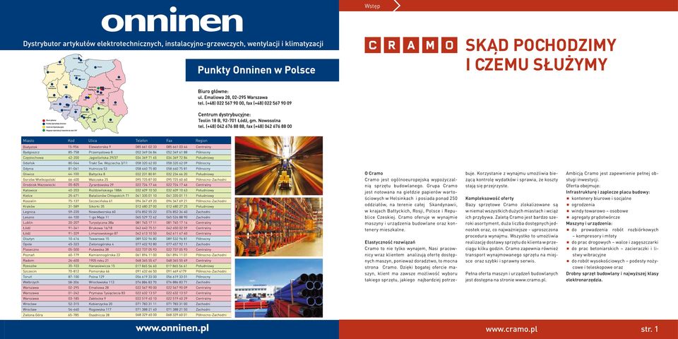 +48 22 676 77 20 fax +48 22 814 39 31 kom. +48 600 025 802 oddzial.modlinska@cramo.com Podnośniki: +48 694 410 113 oddział w Warszawie Puławska PL 02-801 Warszawa ul. Puławska 413a tel.