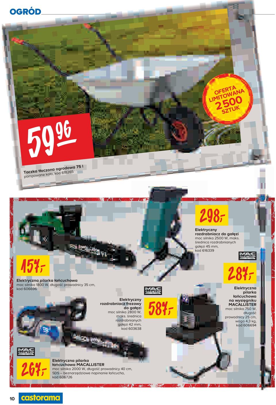 frezowy do gałęzi moc silnika 2800 W, maks.