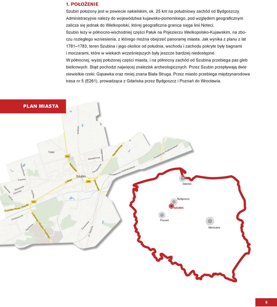 Szubin leży w północno-wschodniej części Pałuk na Pojezierzu Wielkopolsko-Kujawskim, na zboczu rozległego wzniesienia, z którego można obejrzeć panoramę miasta.