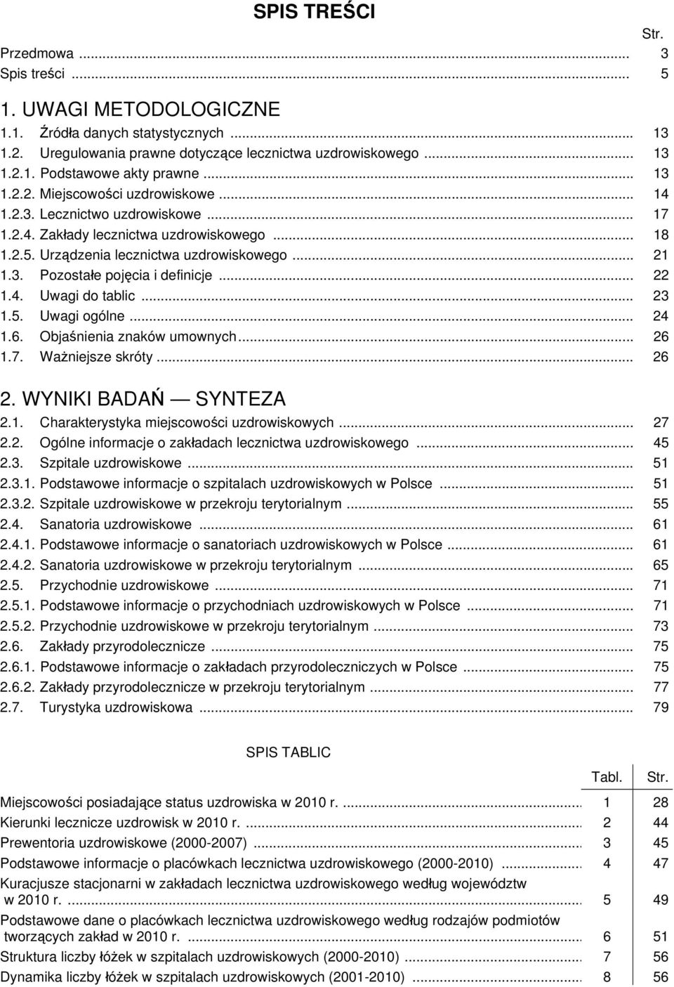 .. 22 1.4. Uwagi do tablic... 23 1.5. Uwagi ogólne... 24 1.6. Objaśnienia znaków umownych... 26 1.7. Ważniejsze skróty... 26 2. WYNIKI BADAŃ SYNTEZA 2.1. Charakterystyka miejscowości uzdrowiskowych.