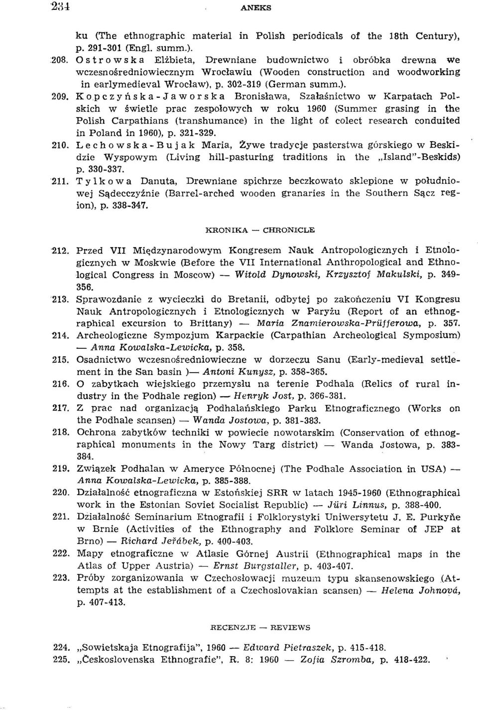 Kopczyńska-Jaworska Bronisława, Szałaśnictwo w Karpatach Polskich w świetle prac zespołowych w roku 1960 (Summer grasing in the Polish Carpathians (transhumance) in the light of colect research