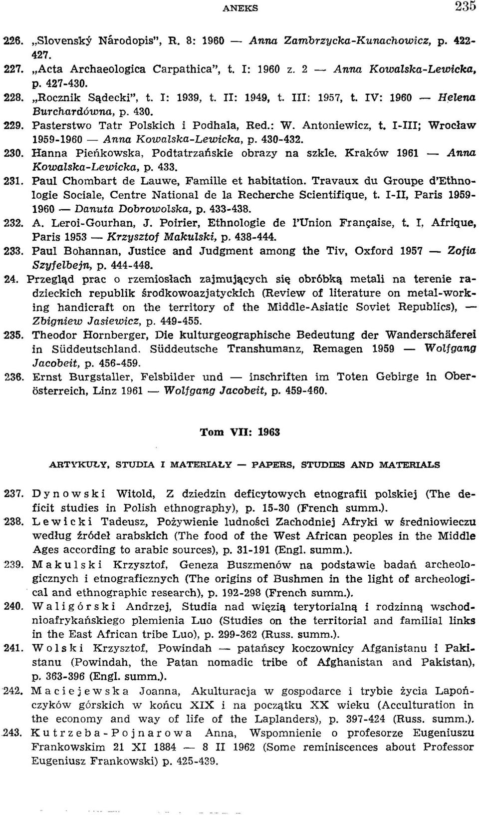 I-III; Wrocław 1959-1960 Anna Kowalska-Lewicka, p. 430-432. 230. Hanna Pieńkowska, Podtatrzańskie obrazy na szkle. Kraków 1961 Anna Kowalska-Lewicka, p. 433. 231.