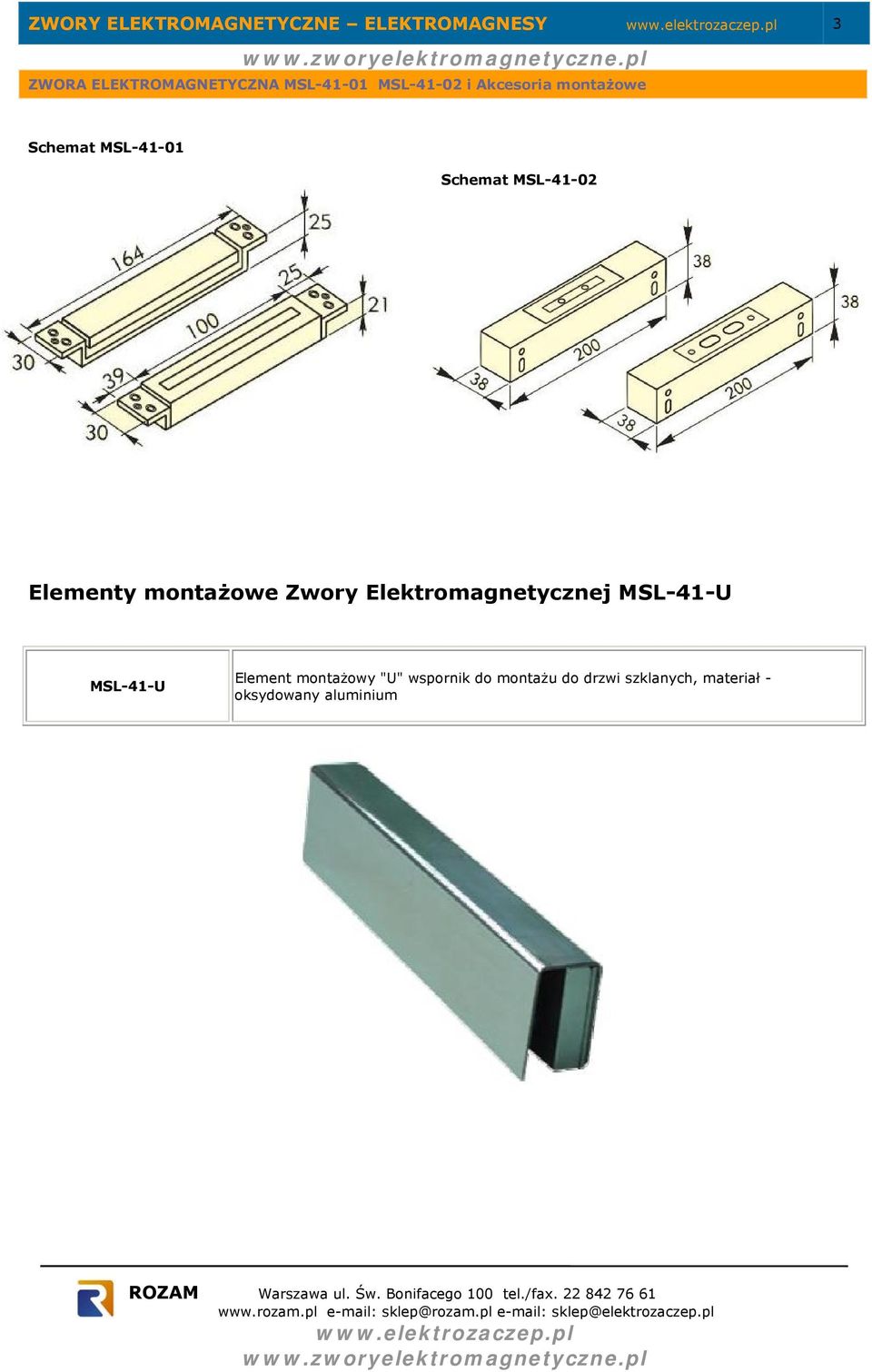 Elektromagnetycznej MSL-41-U MSL-41-U Element montażowy