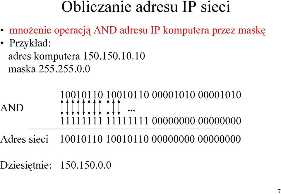 150.10.10 maska 255.255.0.0 AND 10010110 10010110 00001010 00001010.