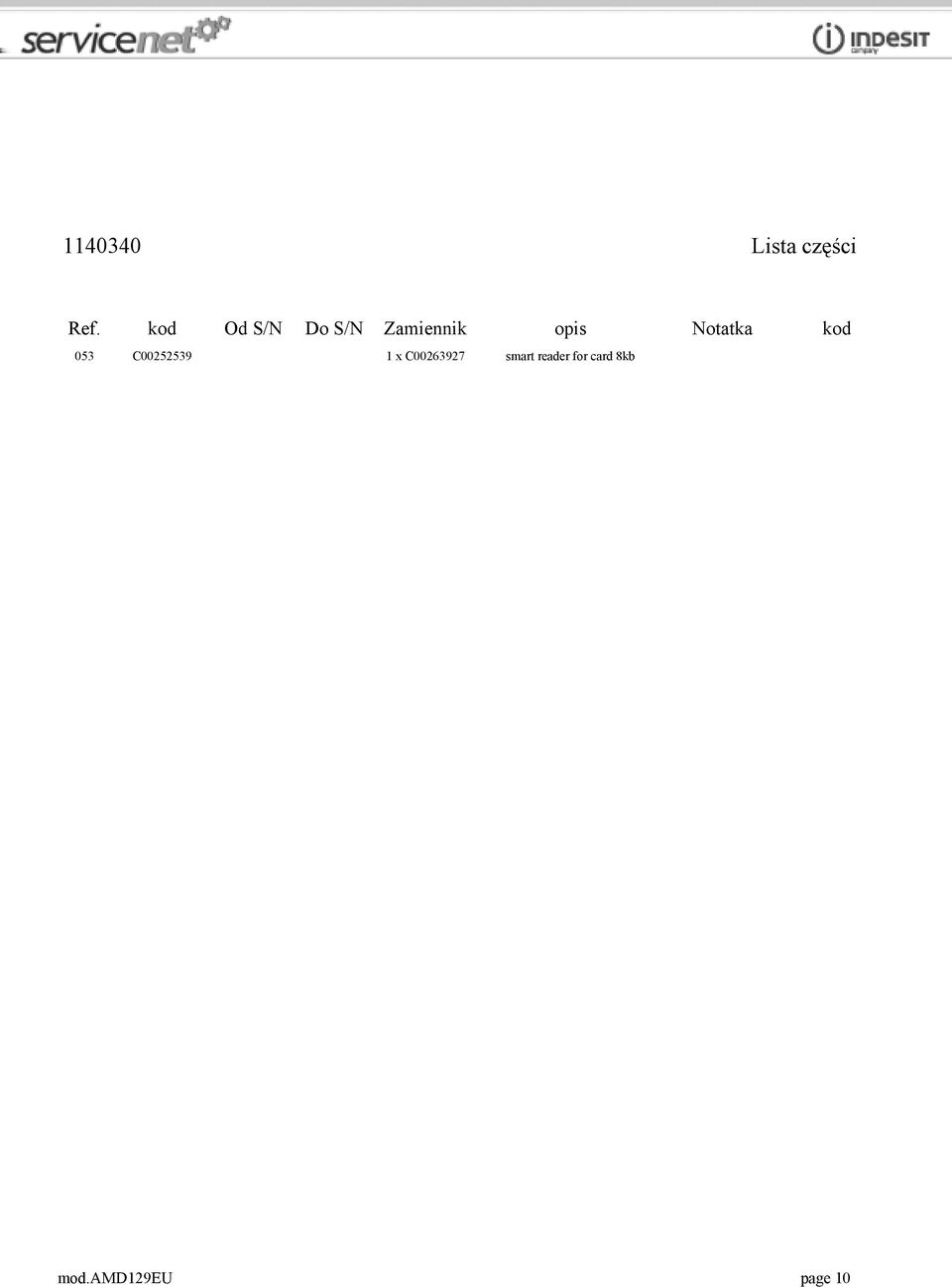 Notatka kod 053 C00252539 1 x