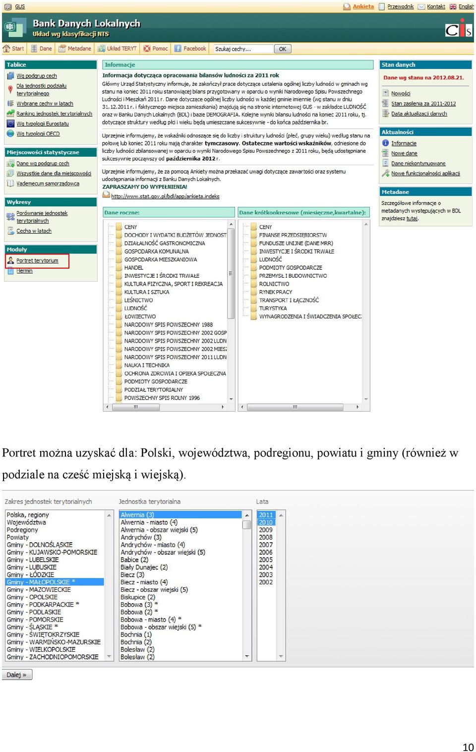 podregionu, powiatu i gminy