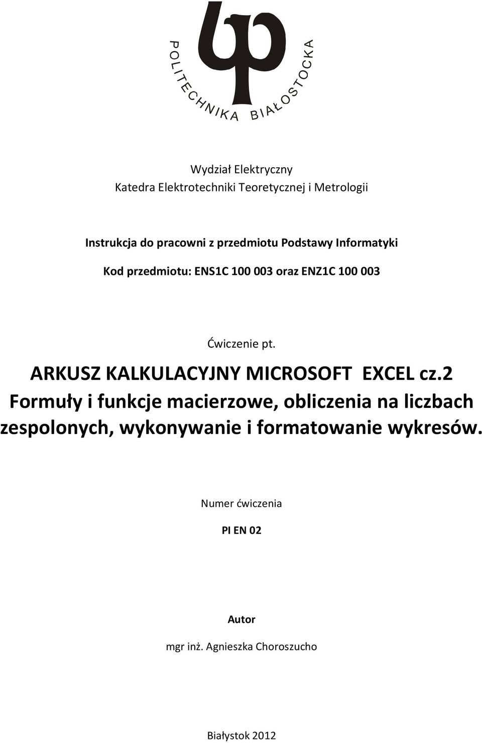 ARKUSZ KALKULACYJNY MICROSOFT EXCEL cz.