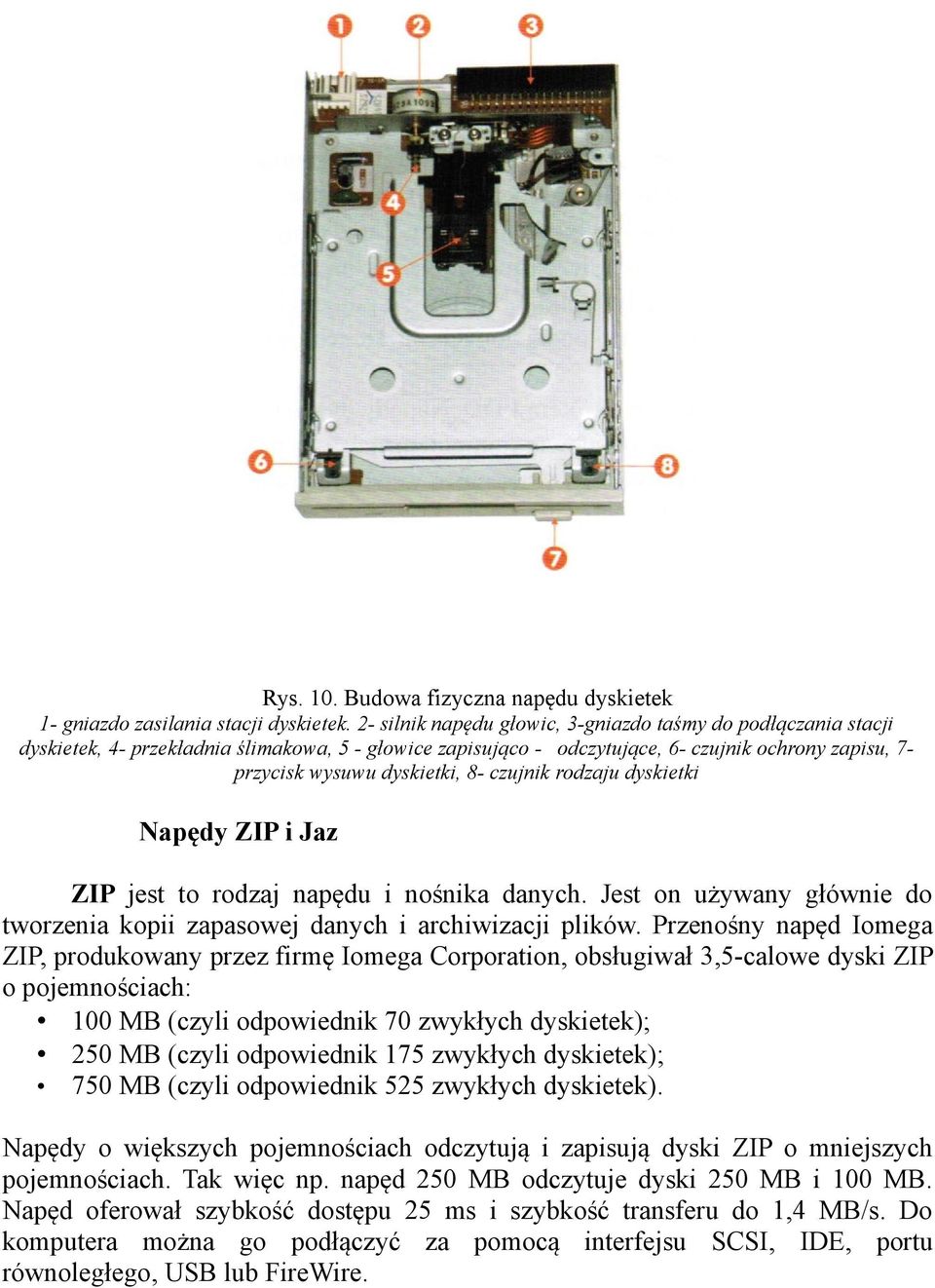 czujnik rodzaju dyskietki Napędy ZIP i Jaz ZIP jest to rodzaj napędu i nośnika danych. Jest on używany głównie do tworzenia kopii zapasowej danych i archiwizacji plików.