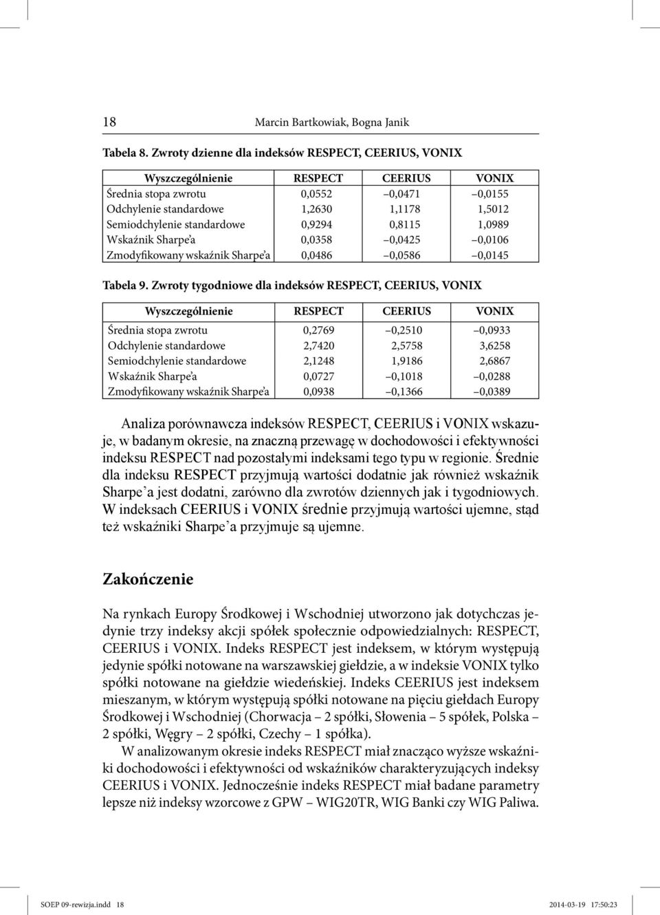 standardowe 0,9294 0,8115 1,0989 Wskaźnik Sharpe a 0,0358 0,0425 0,0106 Zmodyfikowany wskaźnik Sharpe a 0,0486 0,0586 0,0145 Tabela 9.