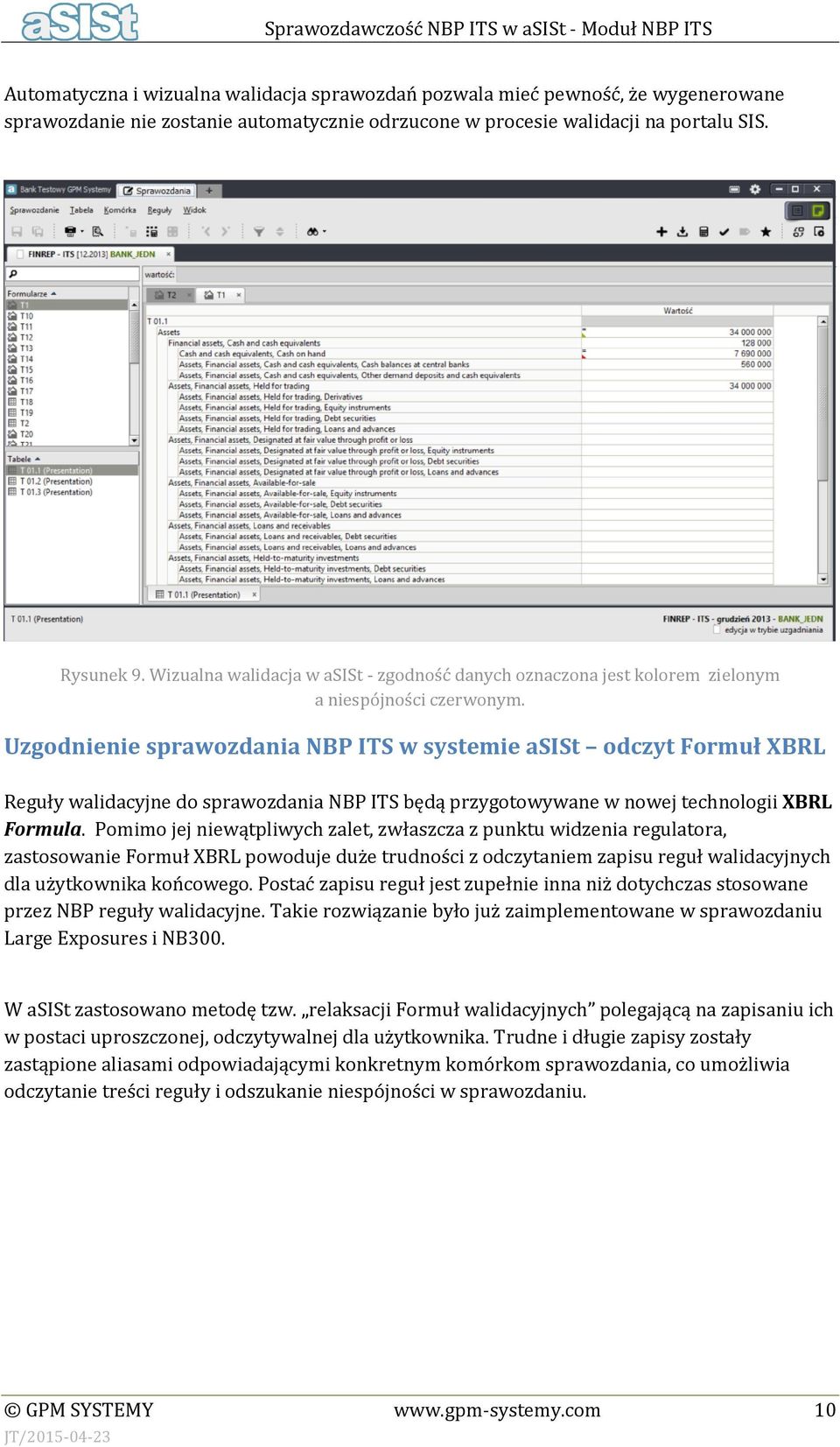 Uzgodnienie sprawozdania NBP ITS w systemie asist odczyt Formuł XBRL Reguły walidacyjne do sprawozdania NBP ITS będą przygotowywane w nowej technologii XBRL Formula.