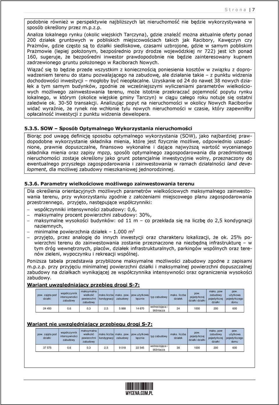 rspektywie najbliższych lat nieruchomość nie będzie wykorzystywana w sposób określony przez m.p.z.p. Analiza lokalnego rynku (okolic wiejskich Tarczyna), gdzie znaleźć można aktualnie oferty ponad