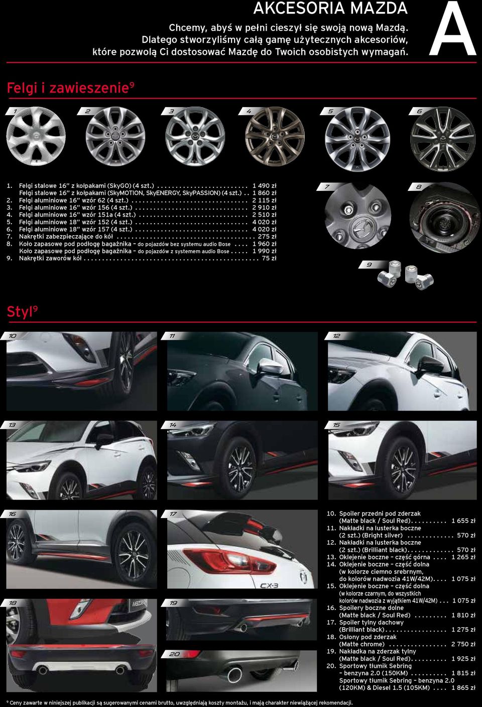 Felgi aluminiowe 16 wzór 62 (4 szt.)................................ 2 115 zł 3. Felgi aluminiowe 16 wzór 156 (4 szt.)............................... 2 910 zł 4. Felgi aluminiowe 16 wzór 151a (4 szt.