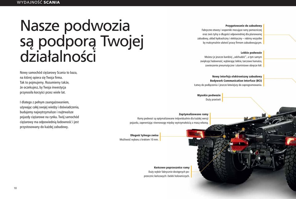 Lekkie podwozie Możesz je jeszcze bardziej odchudzić, a tym samym zwiększyć ładowność, wybierając lekkie, tarczowe hamulce, zawieszenie pneumatyczne i aluminiowe obręcze kół.