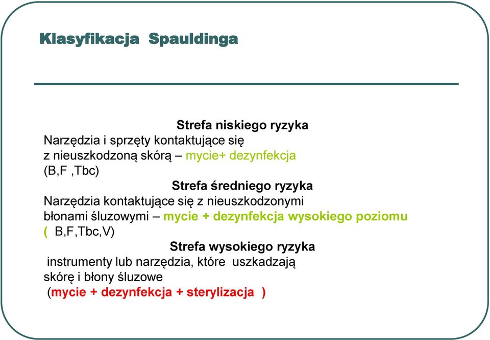 nieuszkodzonymi błonami śluzowymi mycie + dezynfekcja wysokiego poziomu ( B,F,Tbc,V) Strefa