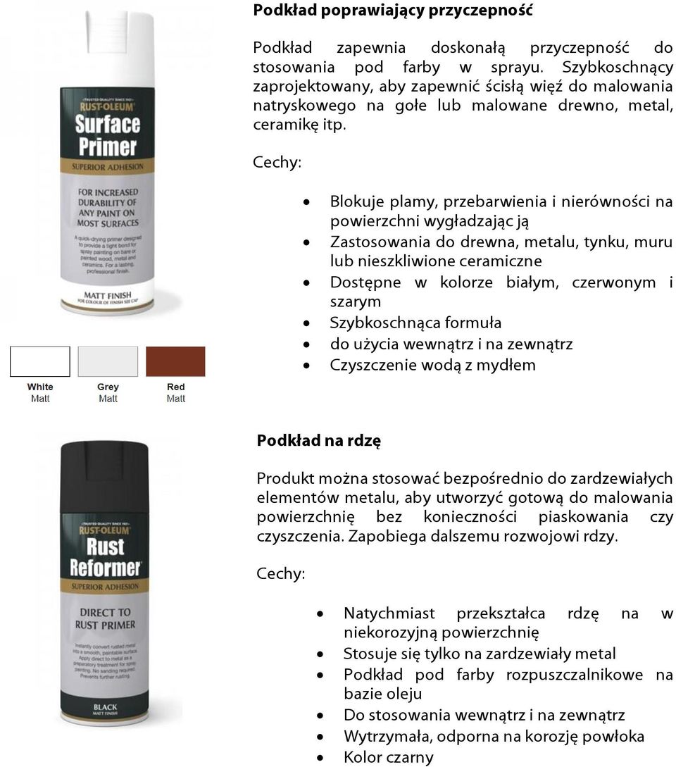 Blokuje plamy, przebarwienia i nierówności na powierzchni wygładzając ją Zastosowania do drewna, metalu, tynku, muru lub nieszkliwione ceramiczne Dostępne w kolorze białym, czerwonym i szarym