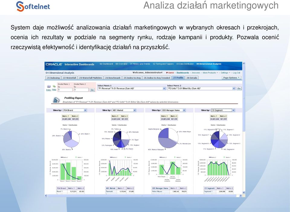 rezultaty w podziale na segmenty rynku, rodzaje kampanii i produkty.