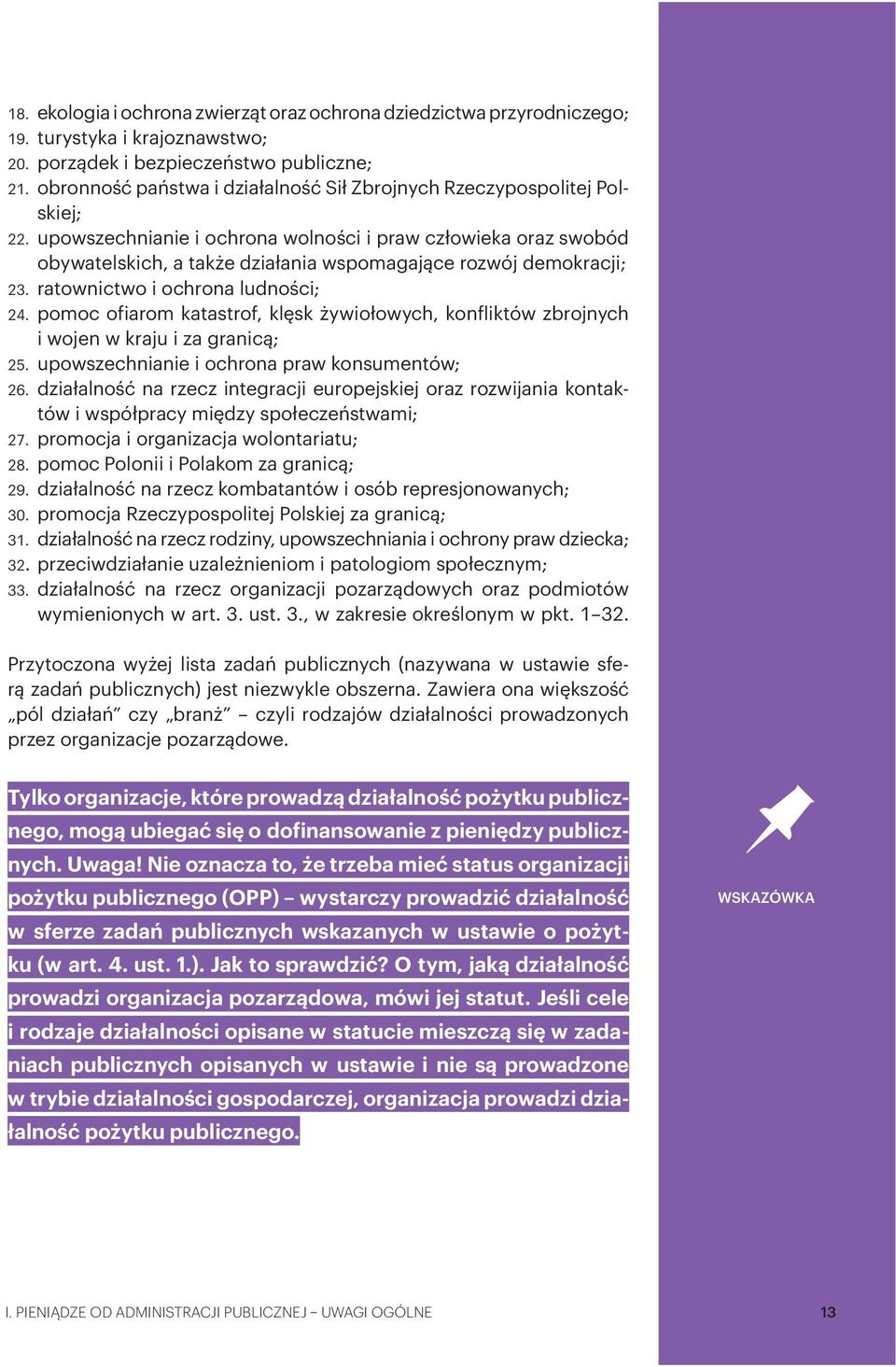 upowszechnianie i ochrona wolności i praw człowieka oraz swobód obywatelskich, a także działania wspomagające rozwój demokracji; 23. ratownictwo i ochrona ludności; 24.