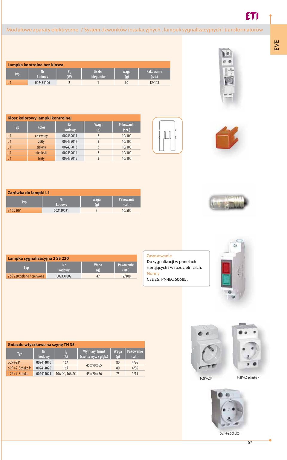 E 10 230V 002439021 3 10/500 Lampka sygnalizacyjna 2 SS 220 2 SS 220 zielono / czerwona 002431002 47 12/108 Zastosowanie Do sygnalizacji w panelach sterujących i w rozdzielnicach.