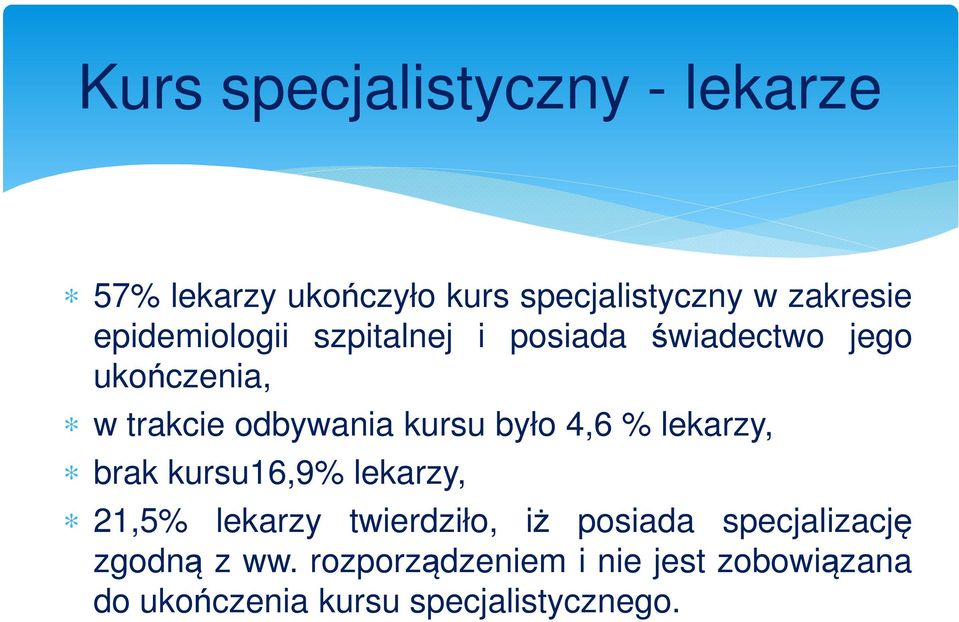 było 4,6 % lekarzy, brak kursu16,9% lekarzy, 21,5% lekarzy twierdziło, iż posiada