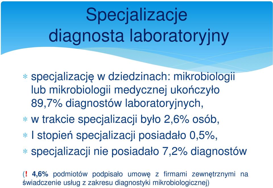 stopień specjalizacji posiadało 0,5%, specjalizacji nie posiadało 7,2% diagnostów (!