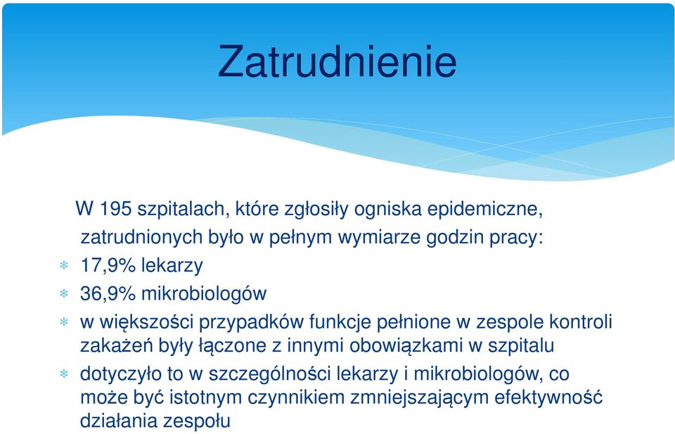 w zespole kontroli zakażeń były łączone z innymi obowiązkami w szpitalu dotyczyło to w